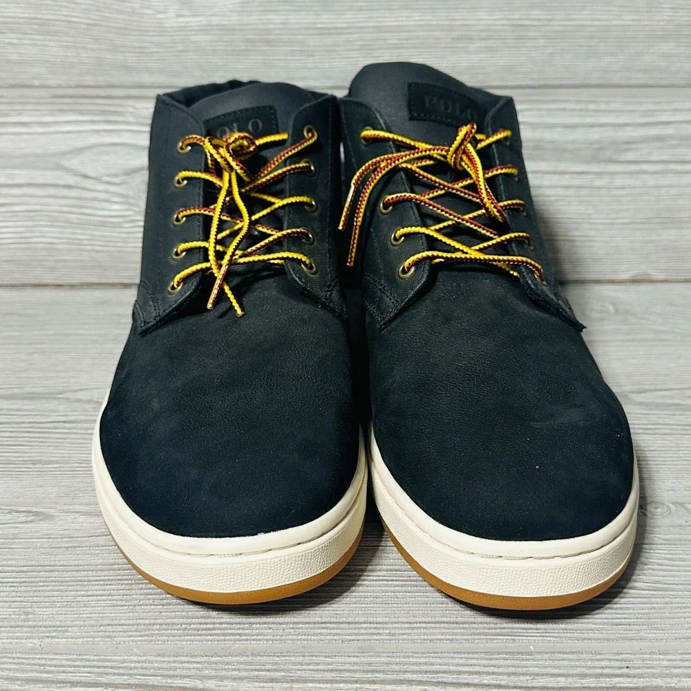 Polo Ralph Lauren Sneaker Boot Mens 14 Black Solid Mid‎ Top Modern Sneaker Boot